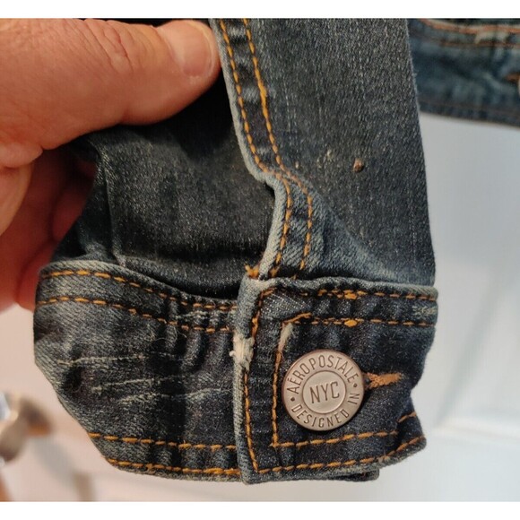 Aeropostale Distressed Denim Blue Jean Jacket Button Close Women sz Small Petite - Picture 5 of 8